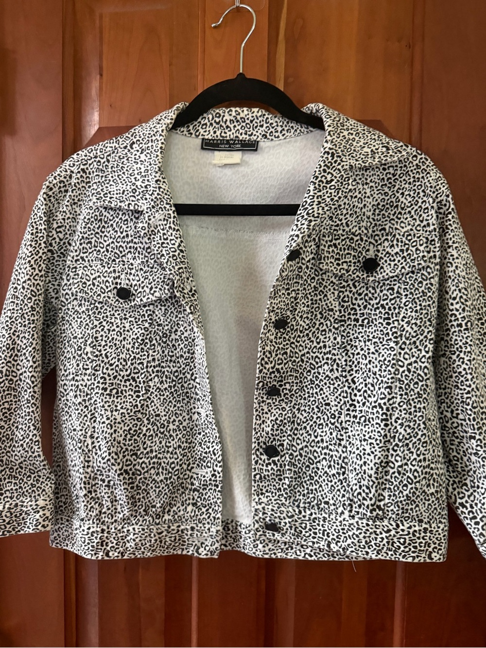 Leopard Print Button-Front Jean Jacket - Black & White